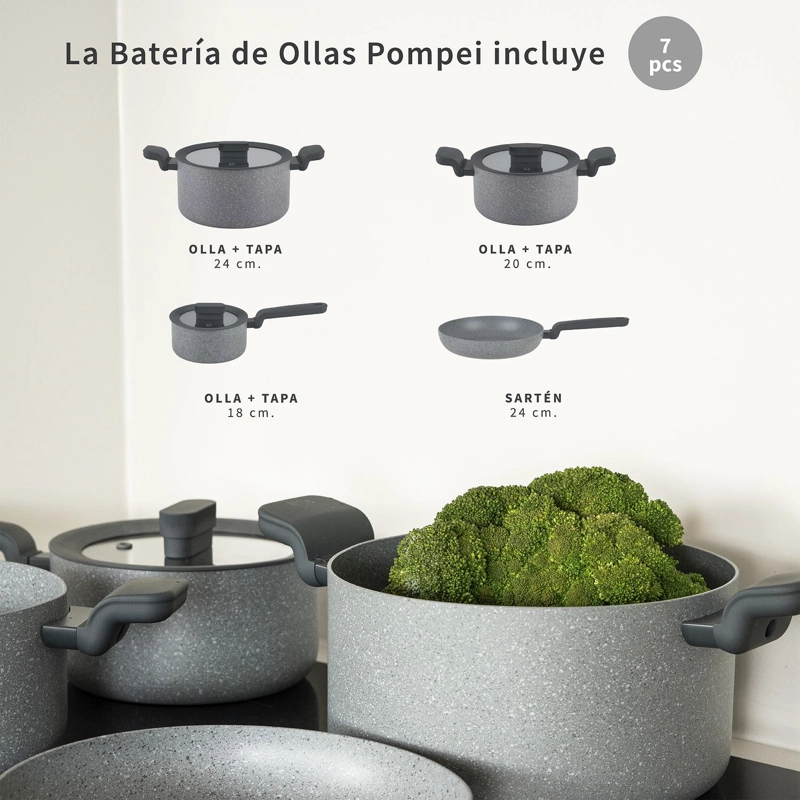 BATERIA DE COCINA ANTIADHERENTE POMPEI GRANITO 7 PCS SIMPLIT - 8