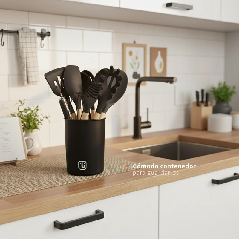 BATERIA DE COCINA LUCCA + SET 12 UTENSILIOS NEGRO SIMPLIT - 8