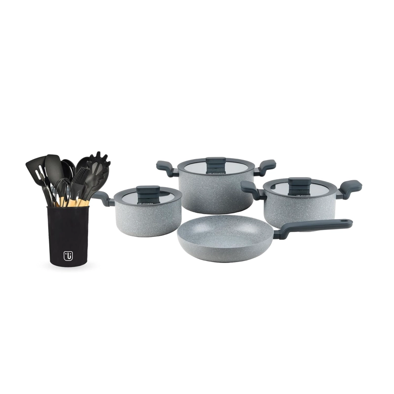 BATERIA DE COCINA POMPEI + SET 12 UTENSILIOS NEGRO SIMPLIT - 1