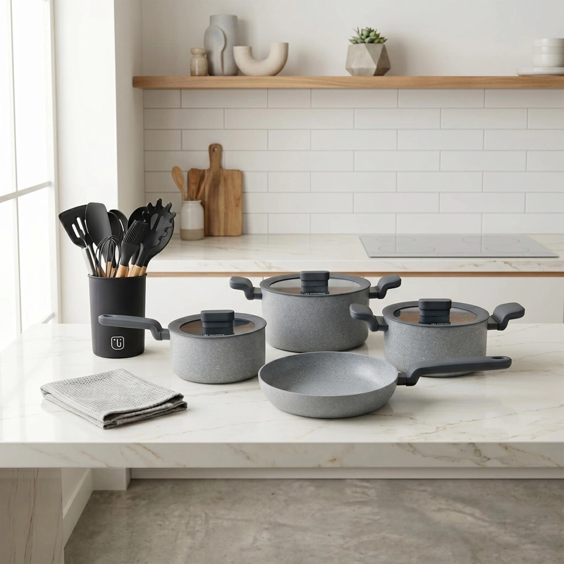BATERIA DE COCINA POMPEI + SET 12 UTENSILIOS NEGRO SIMPLIT - 2