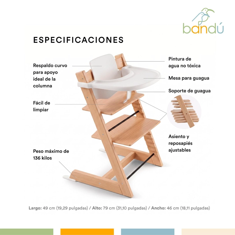 SILLA DE COMER EVOLUTIVA DE MADERA REGULABLE BEBE  BANDU - 4