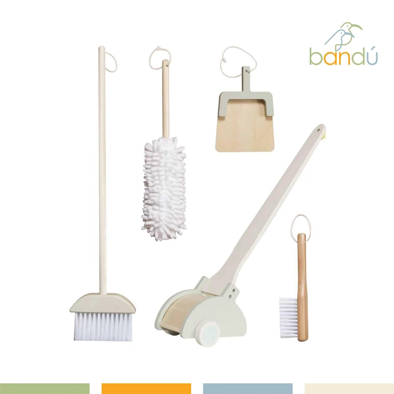JUGUETE SET DE ASEO Y LIMPIEZA MADERA NIÑOS SOPORTE BANDU - 5