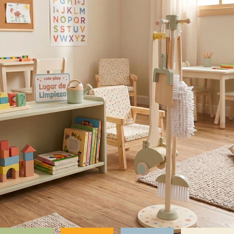 JUGUETE SET DE ASEO Y LIMPIEZA MADERA NIÑOS SOPORTE BANDU - 7