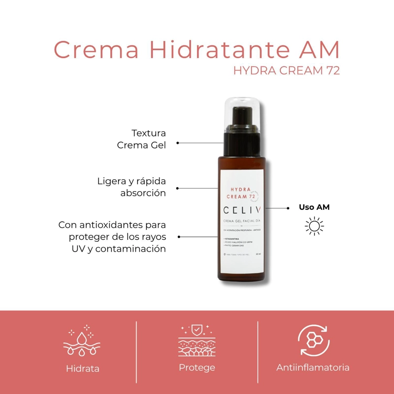 CREMA GEL HIDRATANTE AM HYDRA CREAM 72H 60ML CELIV - 2