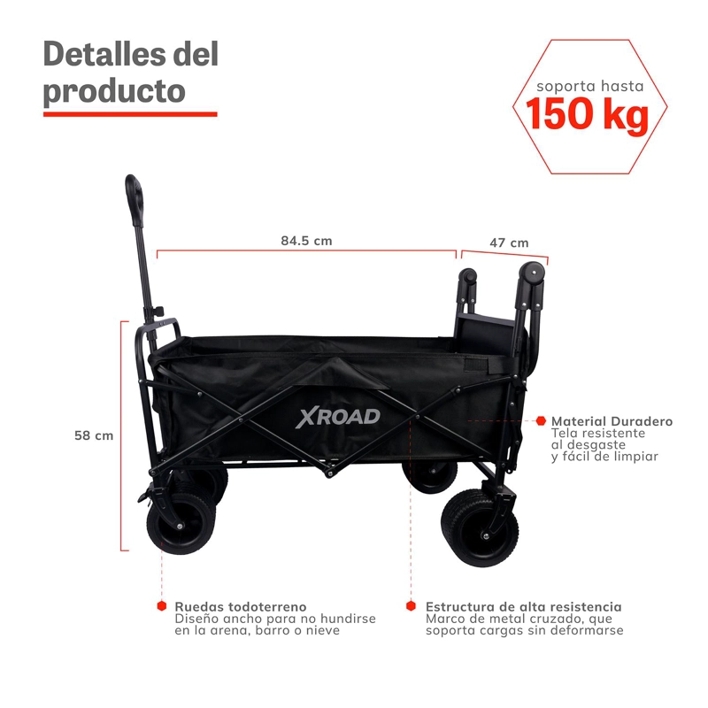 CARRO DE TRANSPORTE CON TECHO 150 KG NEGRO XROAD - 4