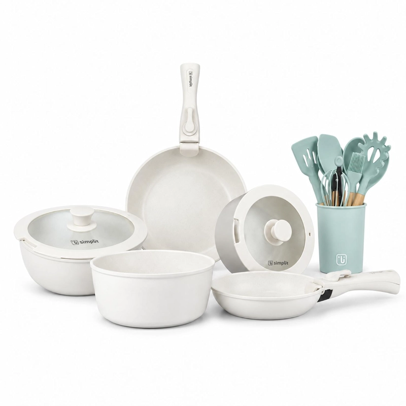 BATERIA DE COCINA OXFORD BEIGE + SET 12 UTENSILIOS CALIPSO - 1