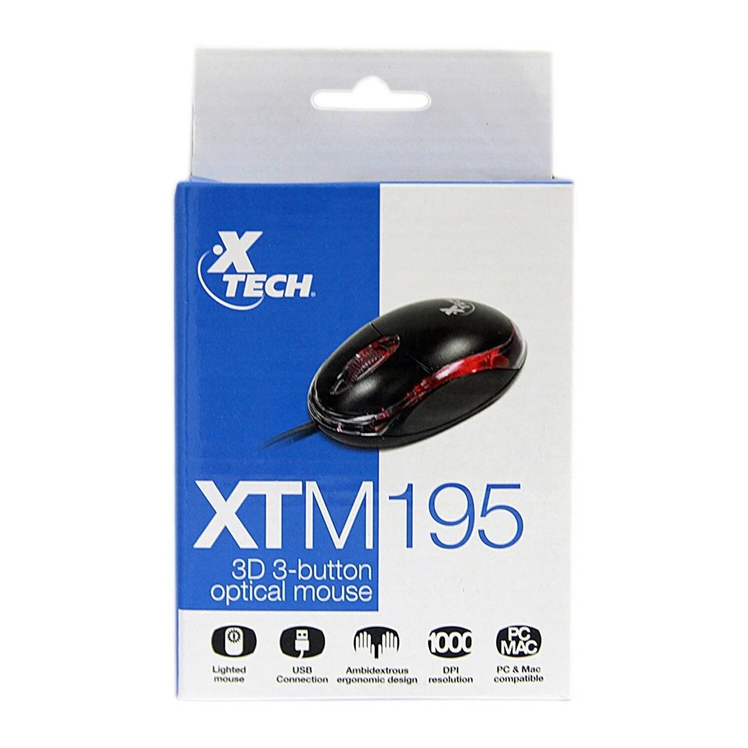 MOUSE XTECH OPTICO USB NEGRO-ROJO XTM-195 - 2