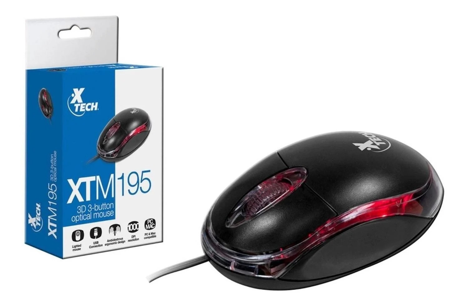 MOUSE XTECH OPTICO USB NEGRO-ROJO XTM-195 - 3