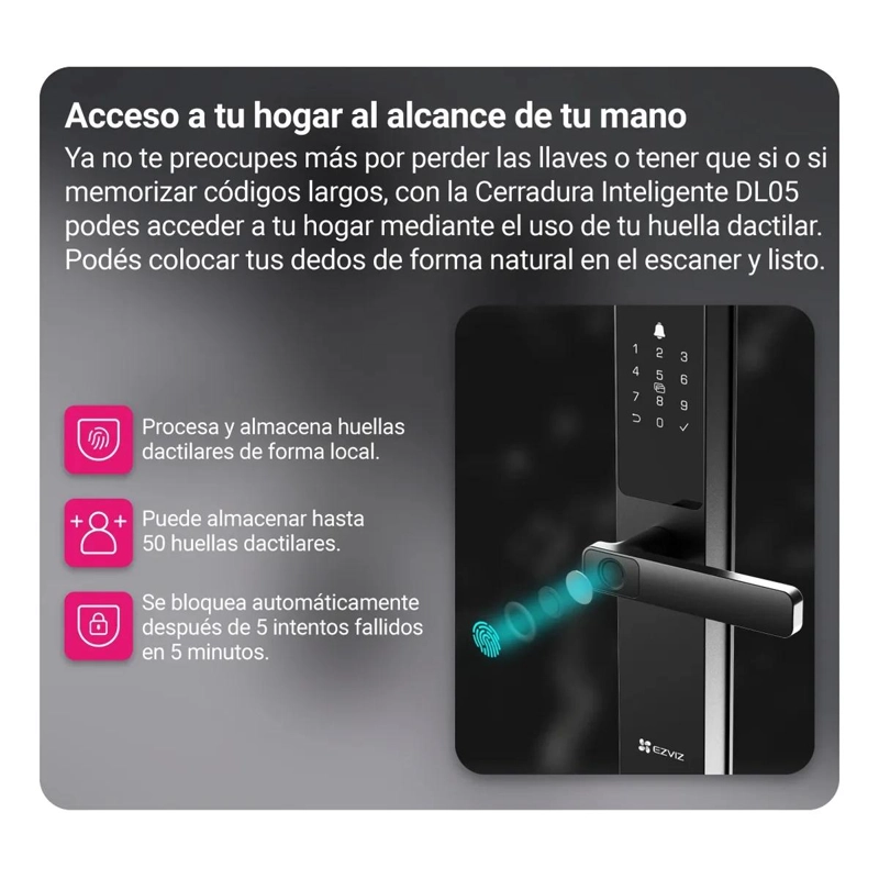 CERRADURA INTELIGENTE EZVIZ DL05 WI-FI HUELLA DIGITAL GRIS BLACK - 4
