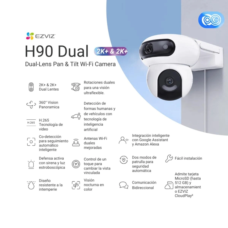 CAMARA SEGURIDAD WIFI DOBLE LENTE MOTORIZADOS EZVIZ 2K+ H90 - 3