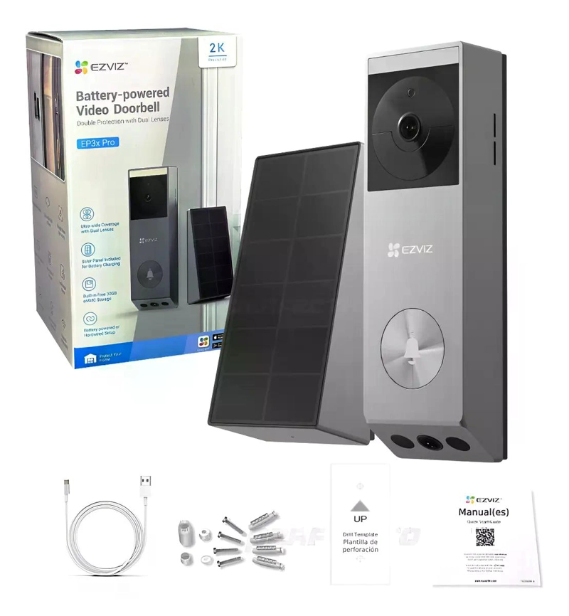 TIMBRE INALAMBRICO DOBLE LENTE 3MP WIFI SOLAR EZVIZ EP3X PRO - 2