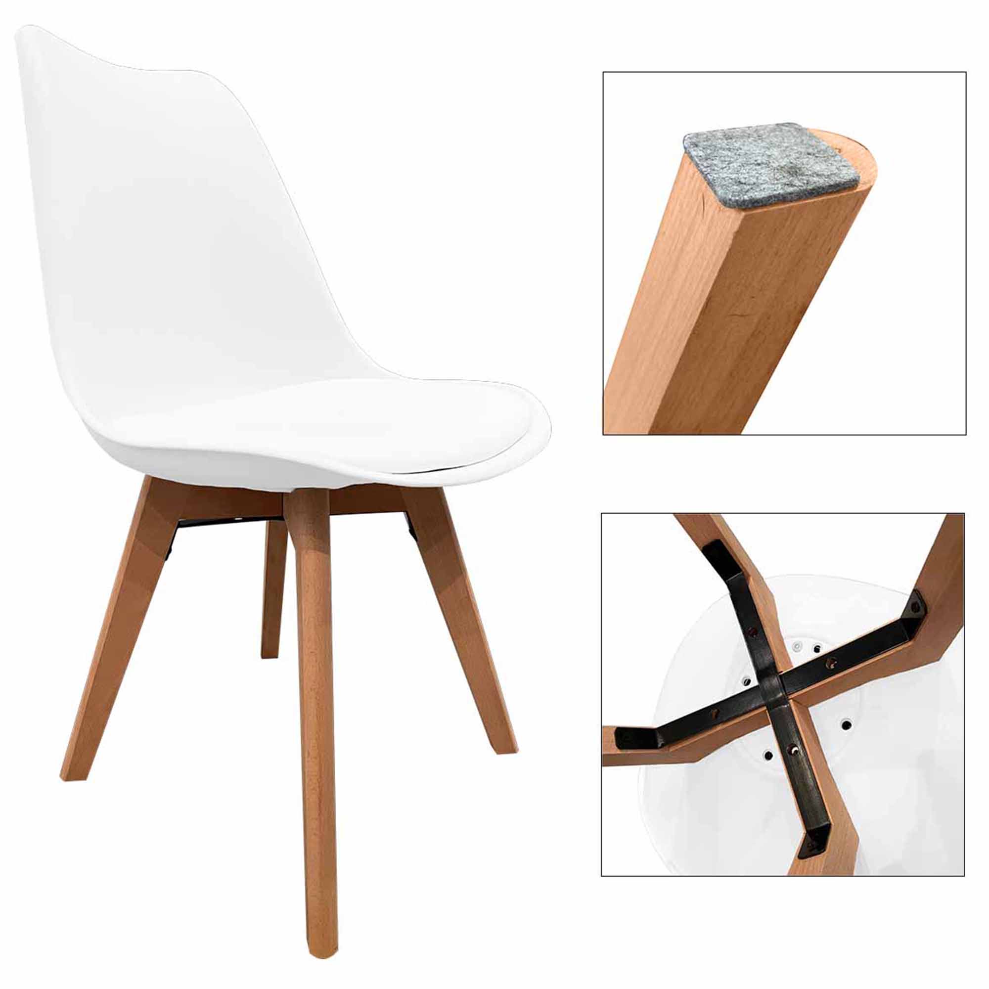 SILLA EAMES TULIP ACOLCHADA REFUERZO METAL BLANCO X4 - 3