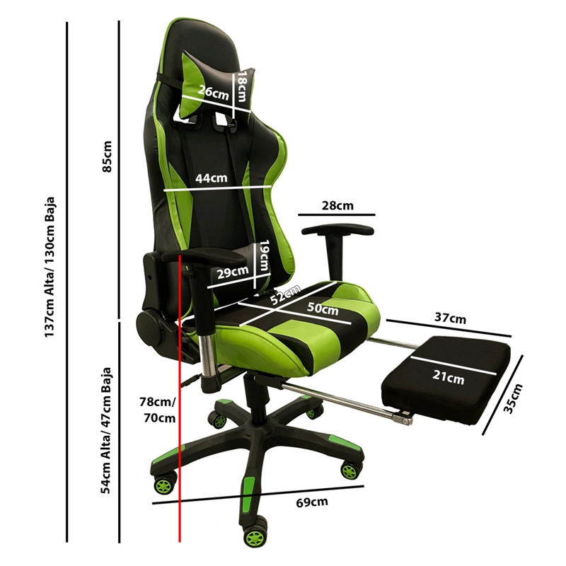 SILLA KFY-8806F-G 1 CUERPO VERDE PC GAMER 06 2 ALMOHADONES/APOYAPIES 150 KILOS - 2