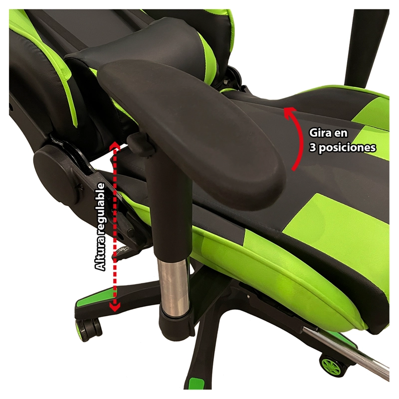 SILLA KFY-8806F-G 1 CUERPO VERDE PC GAMER 06 2 ALMOHADONES/APOYAPIES 150 KILOS - 3