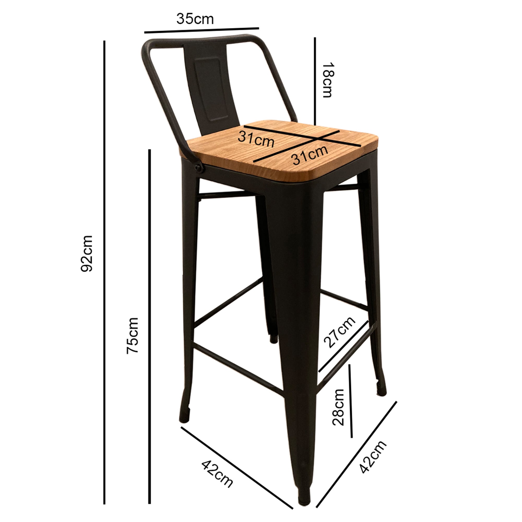 PISO TOLIX RESPALDO BAJO NEGRO MATE C/MADERA CLARA X2 (77H) - 2