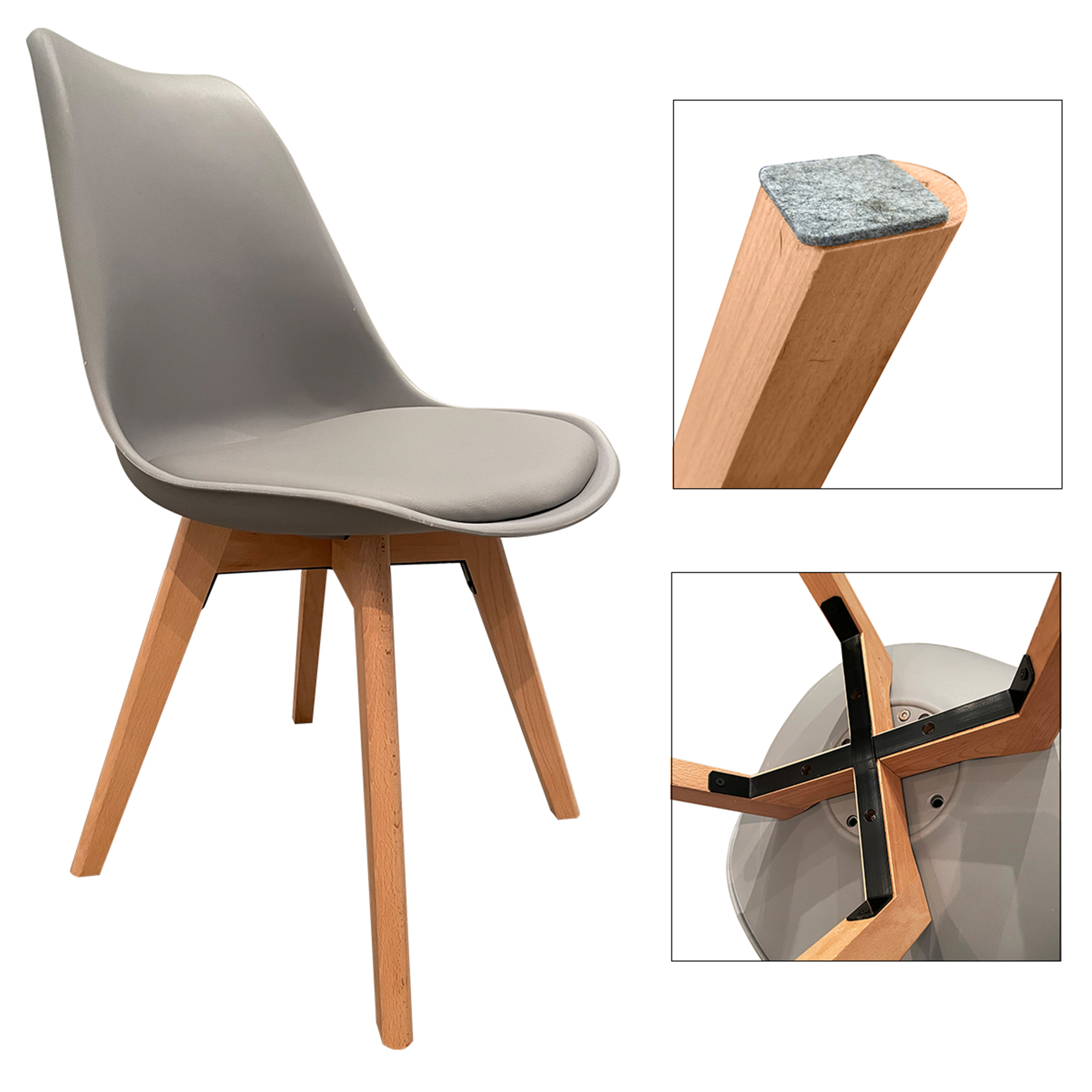 SILLA EAMES TULIP ACOLCHADA REFUERZO METAL GRIS X4 - 4