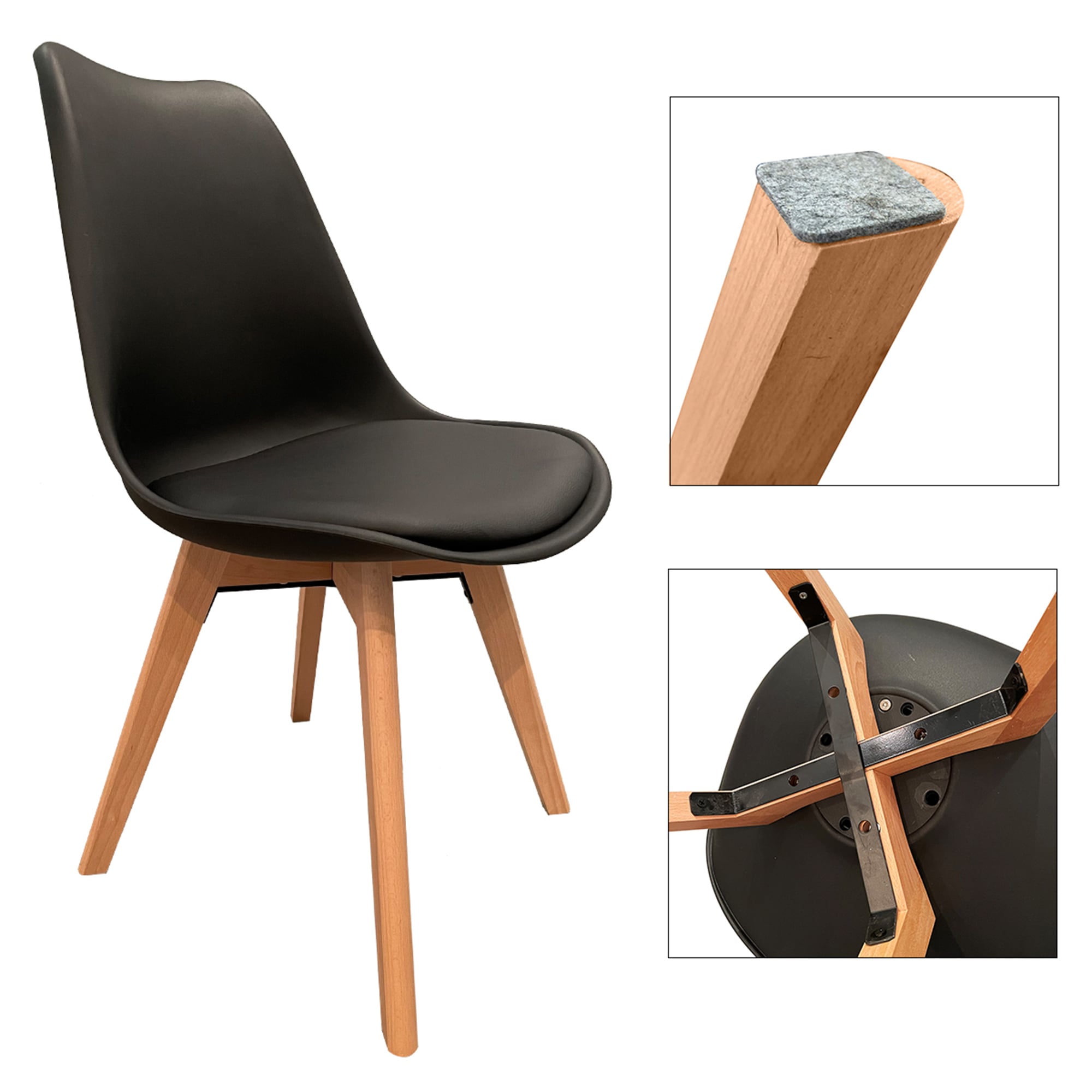 SILLA EAMES TULIP ACOLCHADA REFUERZO METAL NEGRO X4 - 4