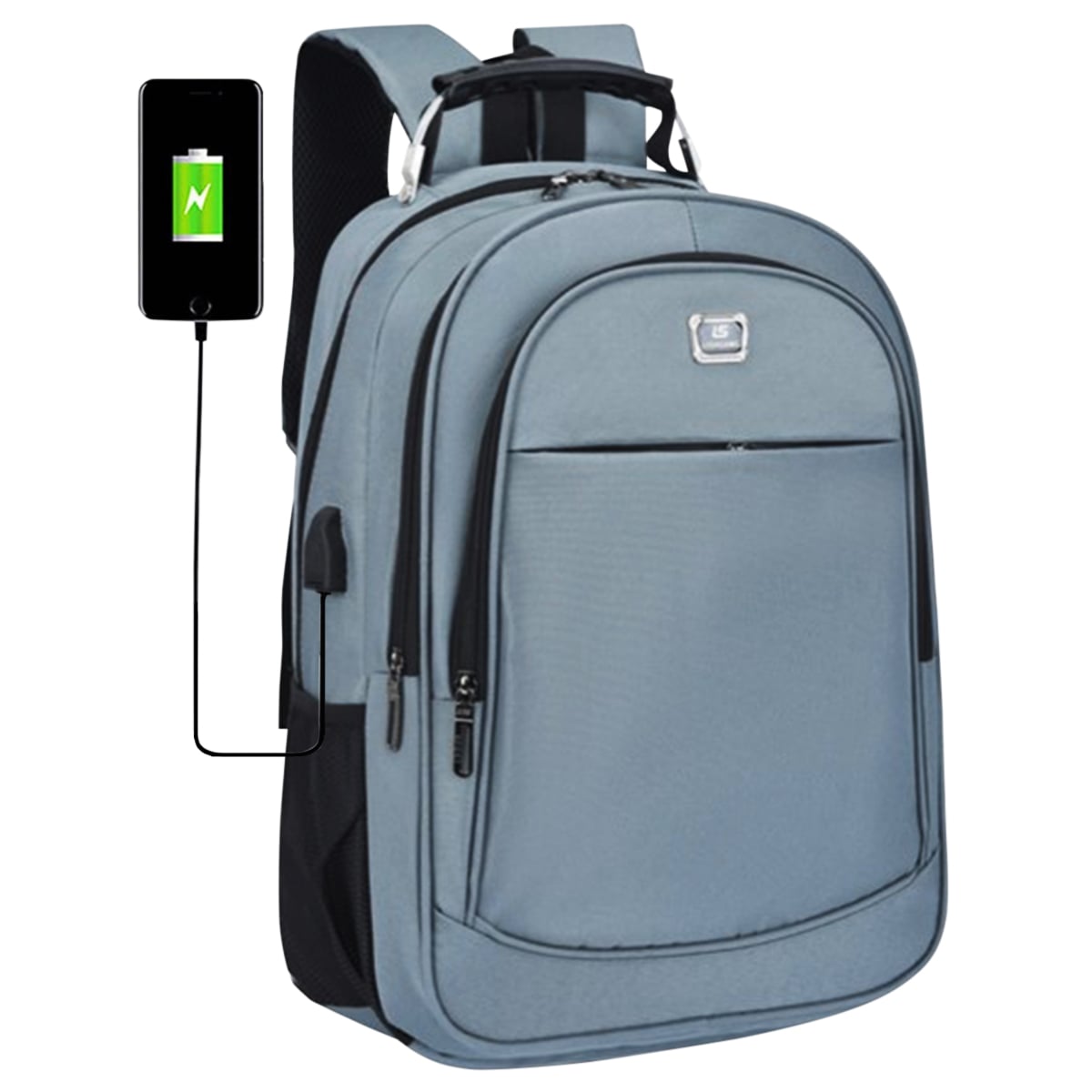 MOCHILA GRIS ESPACIOSA CON ESPACIO PARA NOTEBOOK IMPORTADA - 1