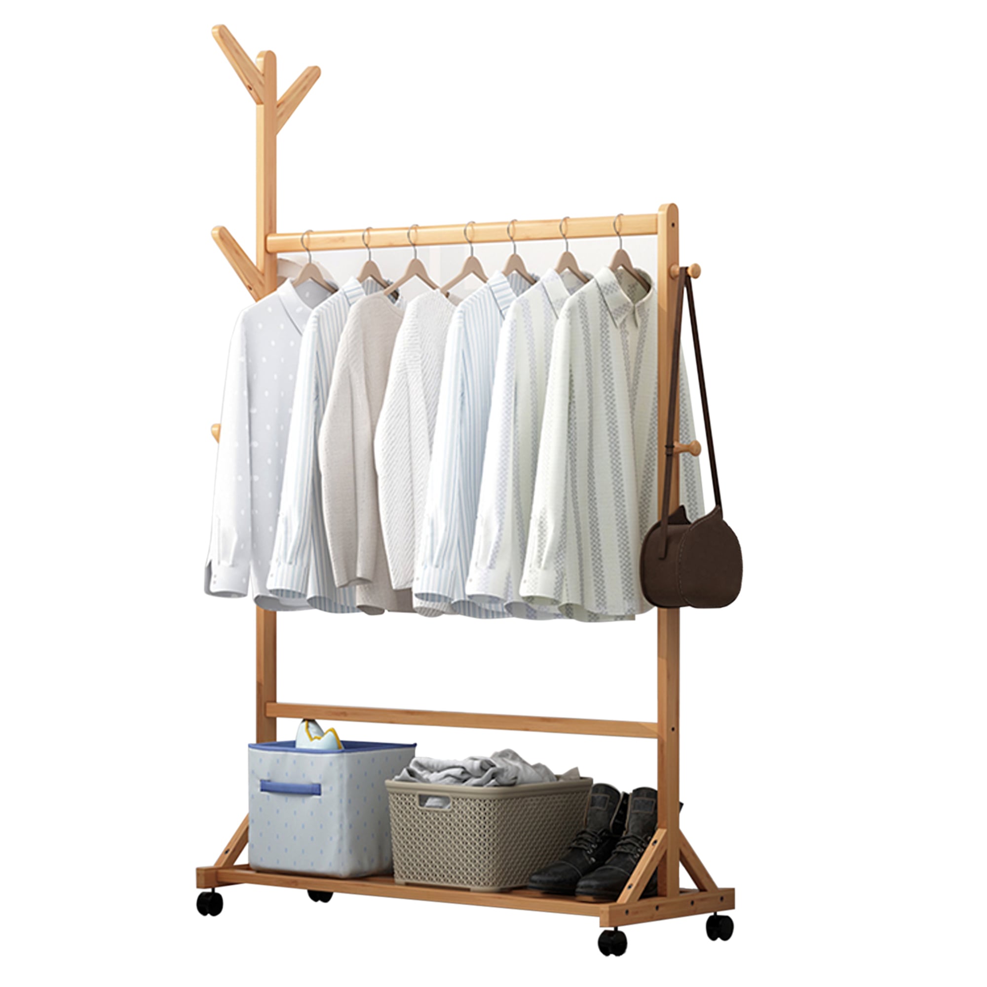 PERCHERO ORGANIZADOR DE MADERA CON RUEDAS 80CM - 1