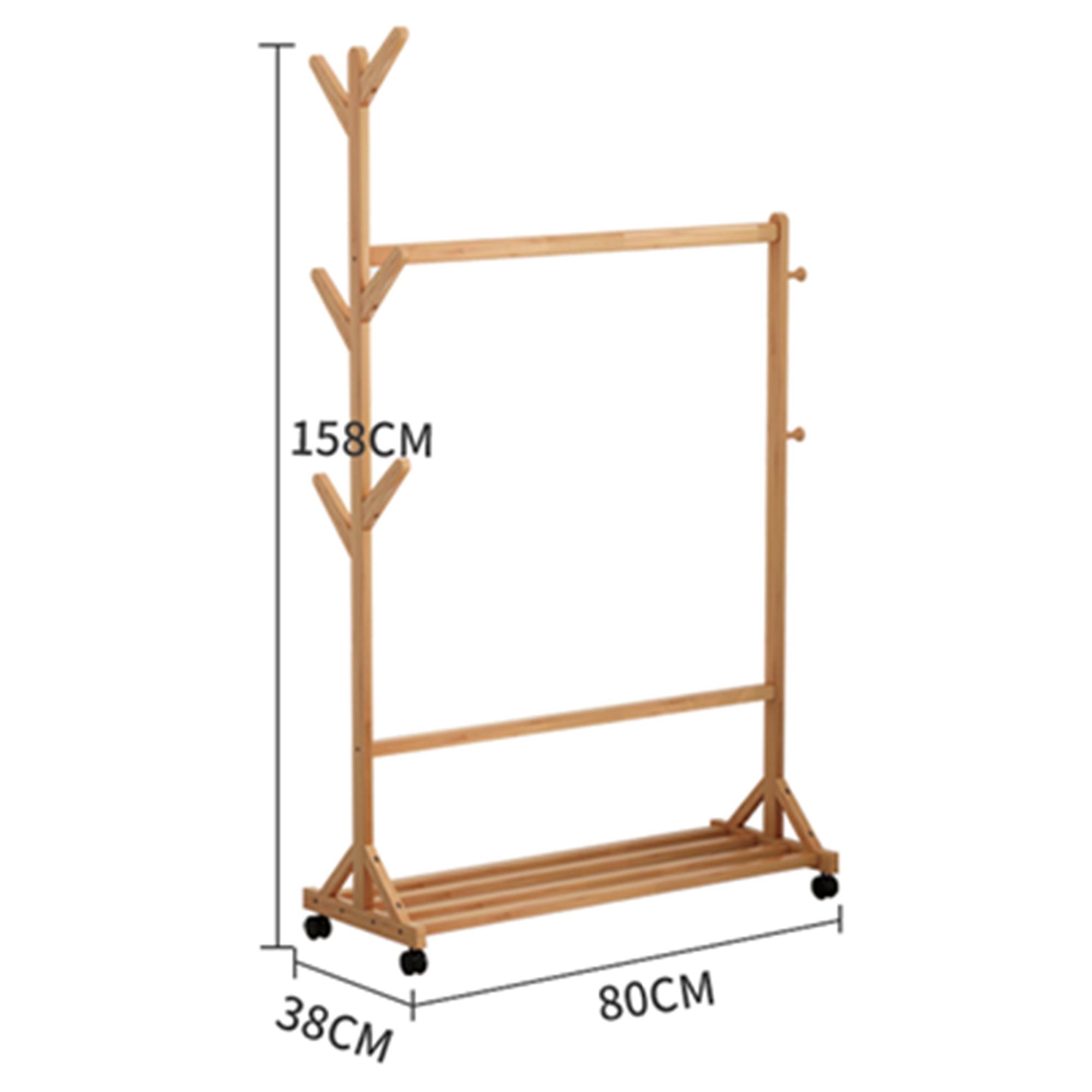 PERCHERO ORGANIZADOR DE MADERA CON RUEDAS 80CM - 2