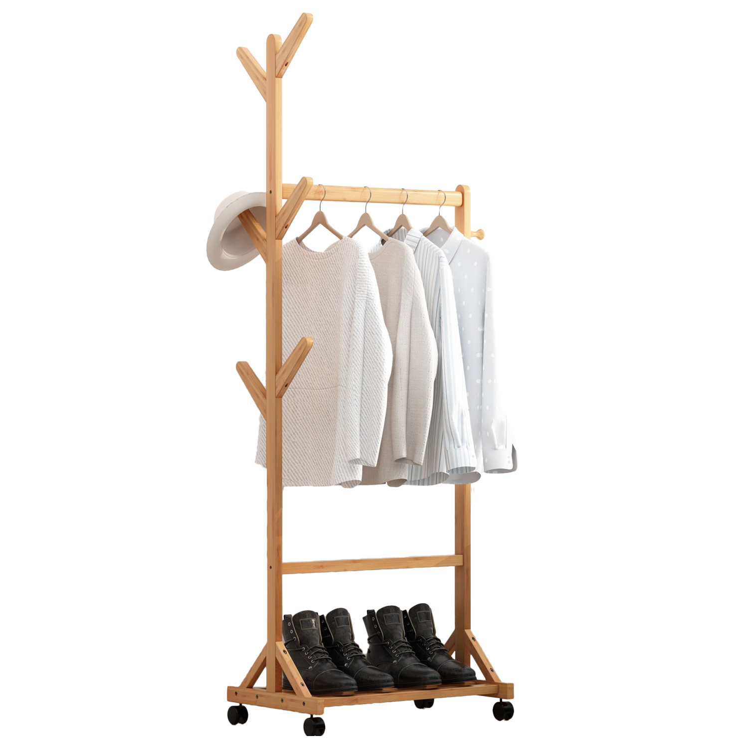 PERCHERO ORGANIZADOR DE MADERA CON RUEDAS 60CM - 1