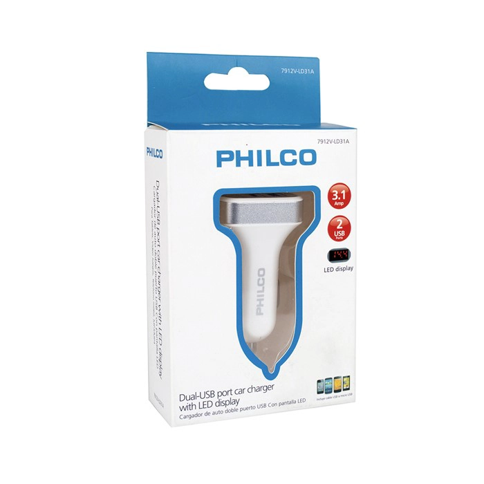 CARGADOR AUTO DOBLE USB PANTALLA LED PHILCO - 2
