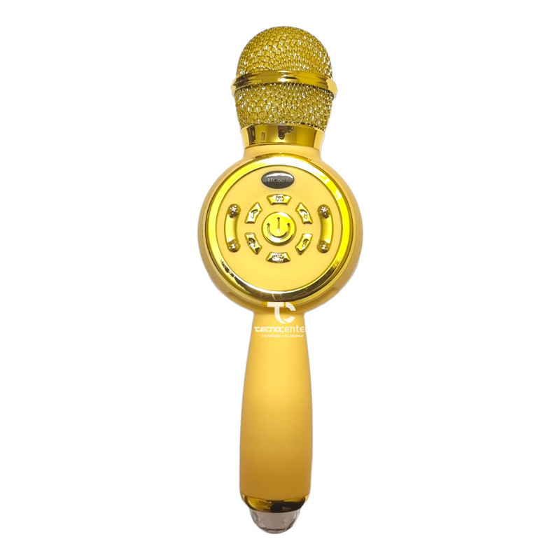 MICROFONO KARAOKE TWS BT CON LUZ DISCO DORADO - 1