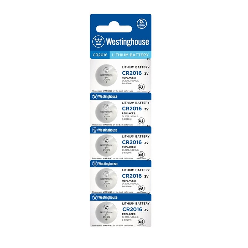 PACK 5 PILAS CR2016 TIPO BOTÓN WESTINGHOUSE - 1