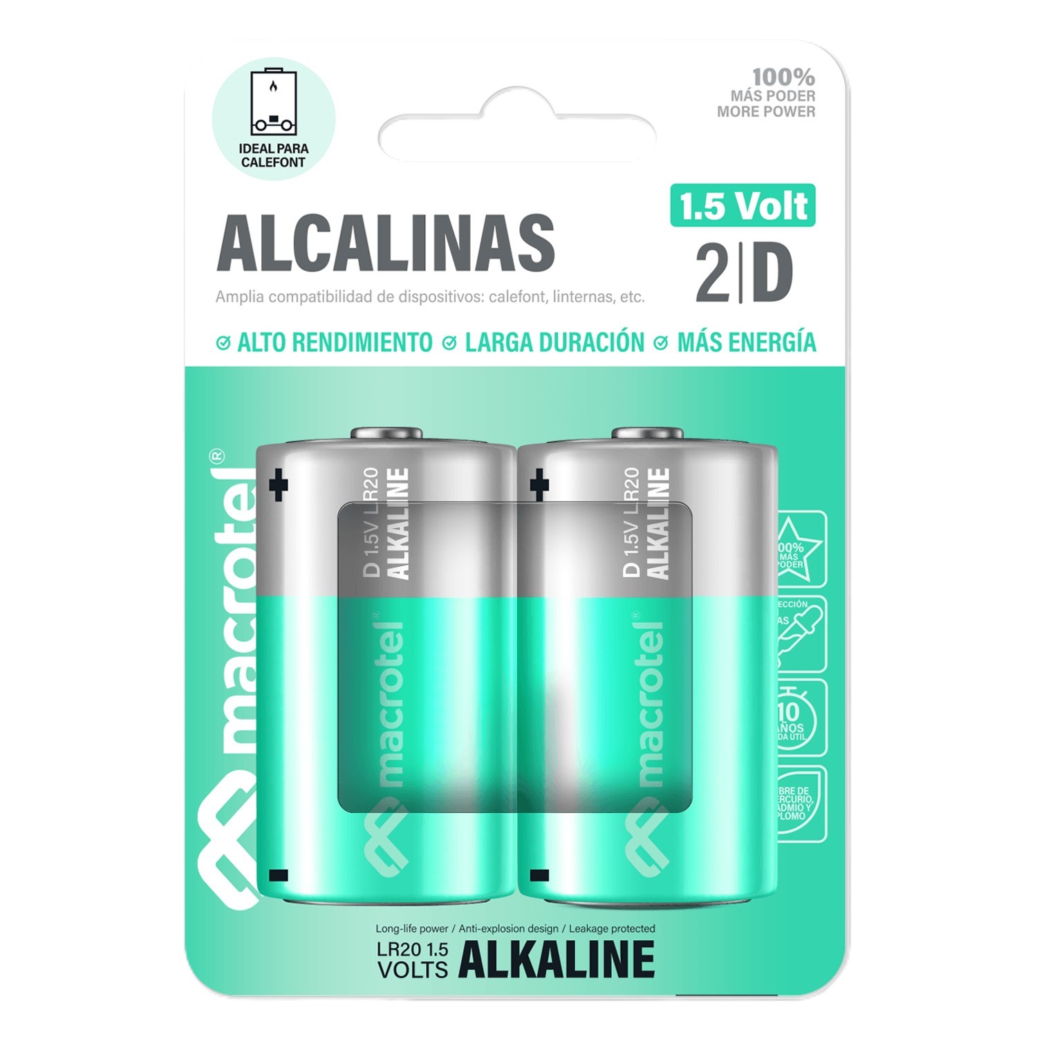 PILAS MACROTEL PACK 2 ALCALINA D 1.5V - 1