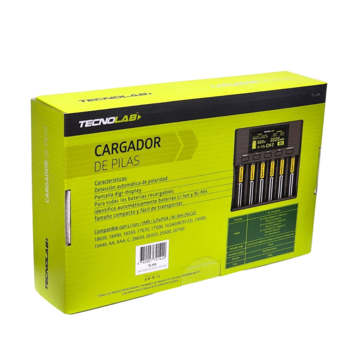 CARGADOR PILAS AUDIO PRO TL110 UNIVERSAL CARGA RÁPIDA 6 PILAS NEGRO - 7