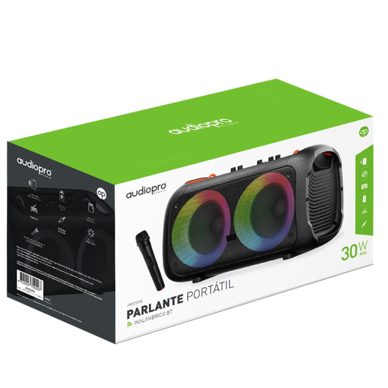 PARLANTE AUDIO PRO KARAOKE BT CON CONTROL DE BAJOS RGB AP02098 - 8