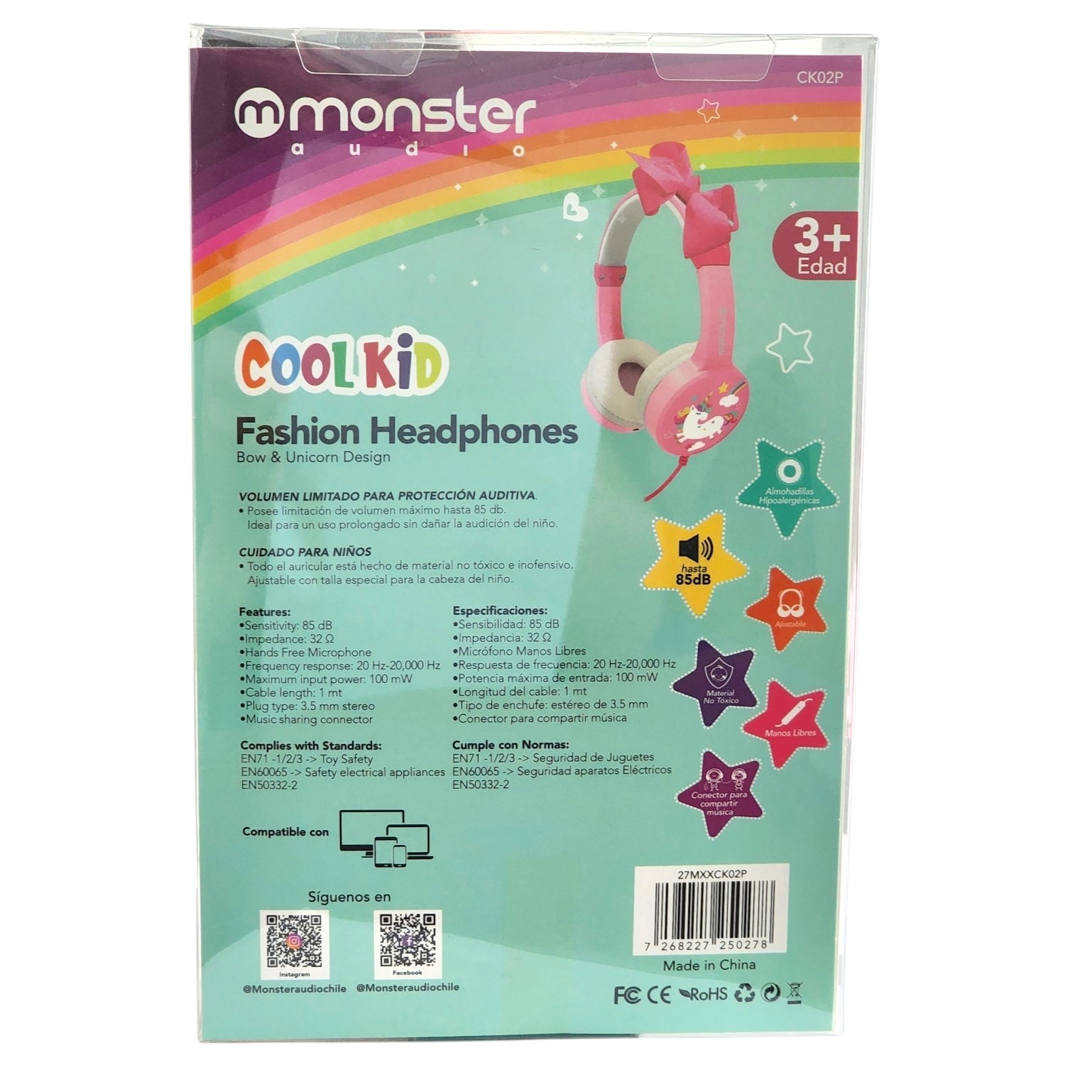 AUDÍFONO PARA NIÑA MONSTER CON LAZO DISEÑO UNICORNIO CK02P - 7