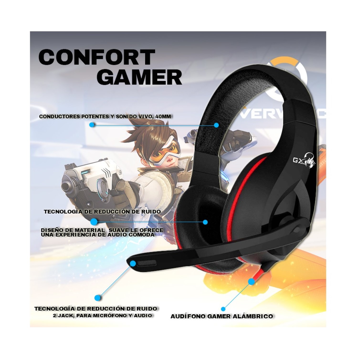 AUDÍFONOS GAMER CABLE 2MT JACK 3.5 HEADSET HS-G560 GENIUS - 6