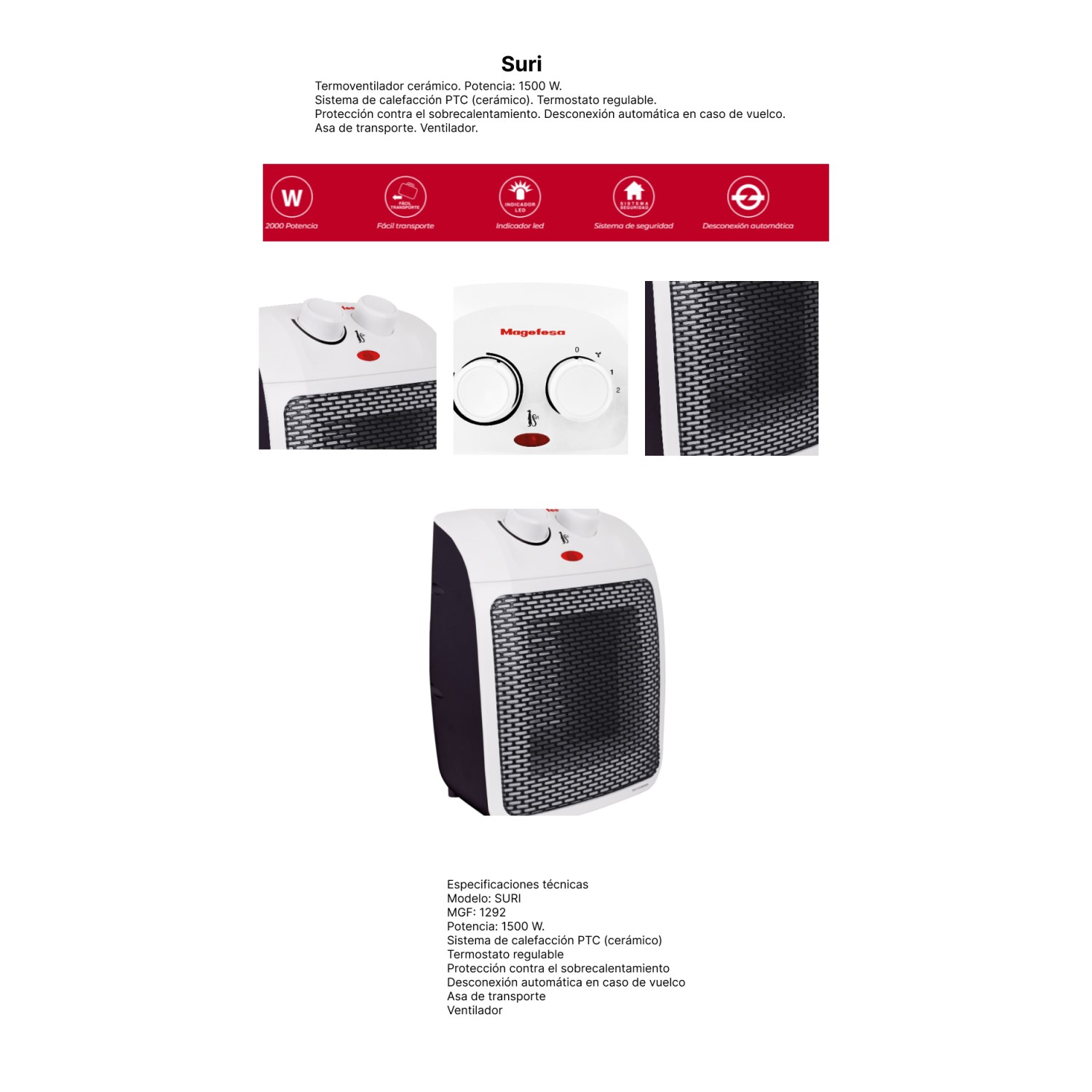 TERMOVENTILADOR CERÁMICO1500W MAGEFESA SURI MGF1292 - 5