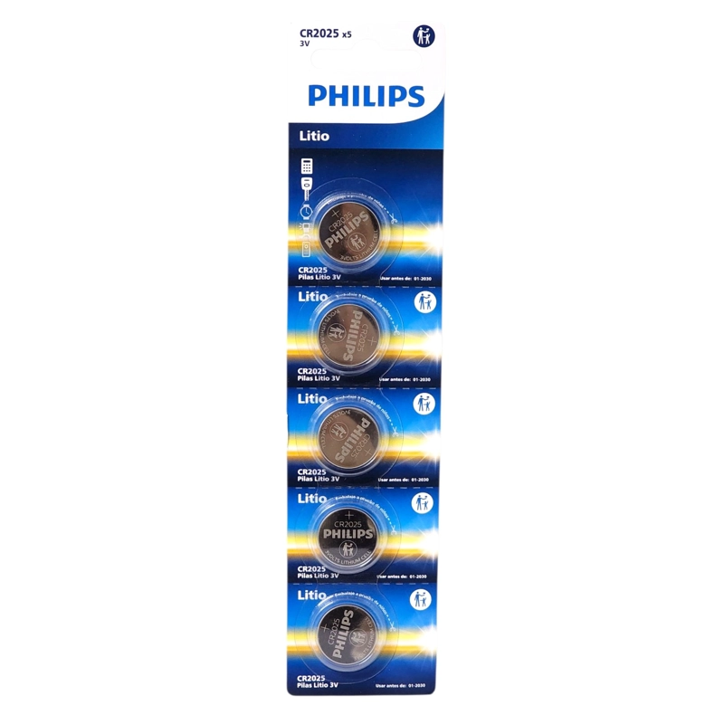PACK 5 PILAS CR2025 3V TIPO BOTON LITIO PHILIPS - 2