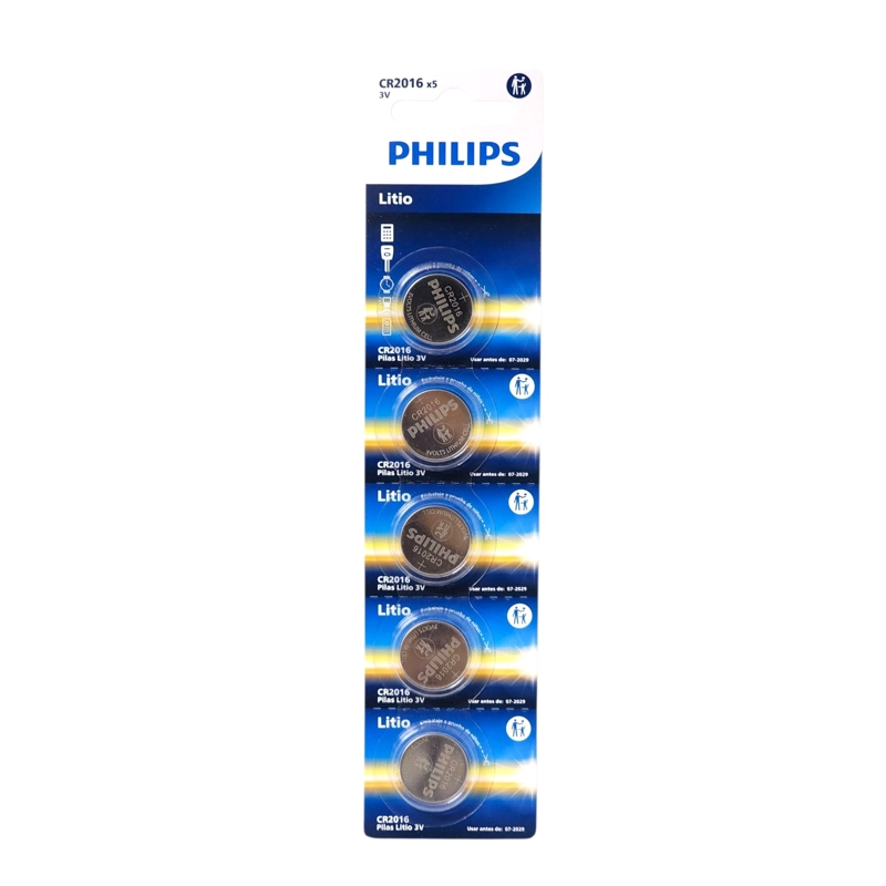 PACK 5 PILAS CR2016 TIPO BOTON LITIO 3V PHILIPS - 1