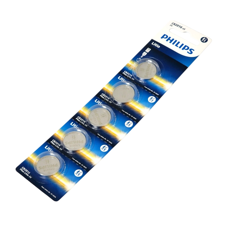 PACK 5 PILAS CR2016 TIPO BOTON LITIO 3V PHILIPS - 3