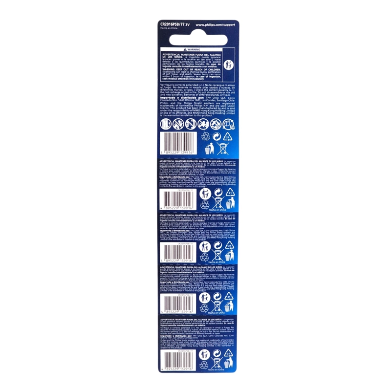 PACK 5 PILAS CR2016 TIPO BOTON LITIO 3V PHILIPS - 4