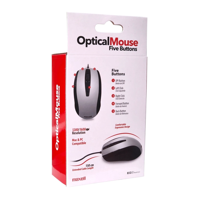MOUSE OPTICO 5 BOTONES CON CABLE USB MOWR-105 MAXELL SILVER - 4