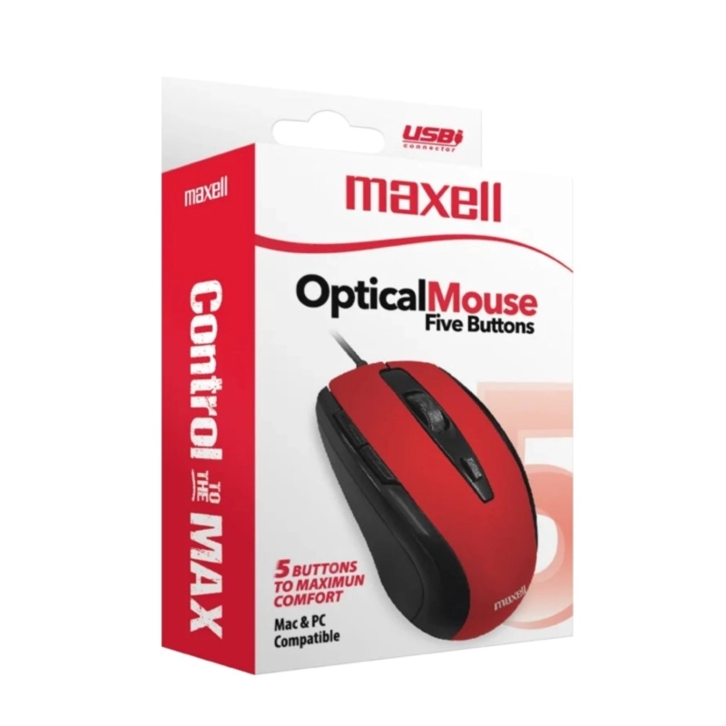 MOUSE OPTICO 5 BOTONES CON CABLE USB MOWR-105 MAXELL ROJO - 3