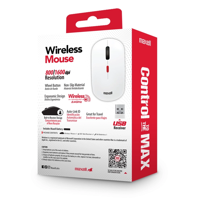 MOUSE INALAMBRICO ERGONOMICO 1600 DPI MOWL-100 MAXELL BLANCO - 4
