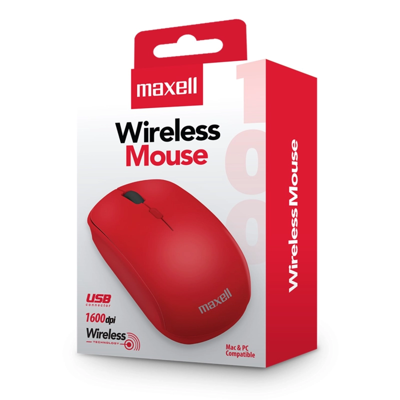 MOUSE INALAMBRICO ERGONOMICO 1600 DPI MOWL-100 MAXELL ROJO - 3