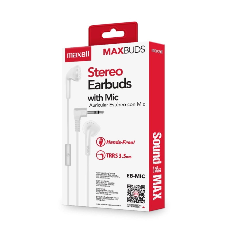 AUDIFONOS STEREO EARBUDS CON MIC EB-MIC 3.5MM MAXELL BLANCO - 4