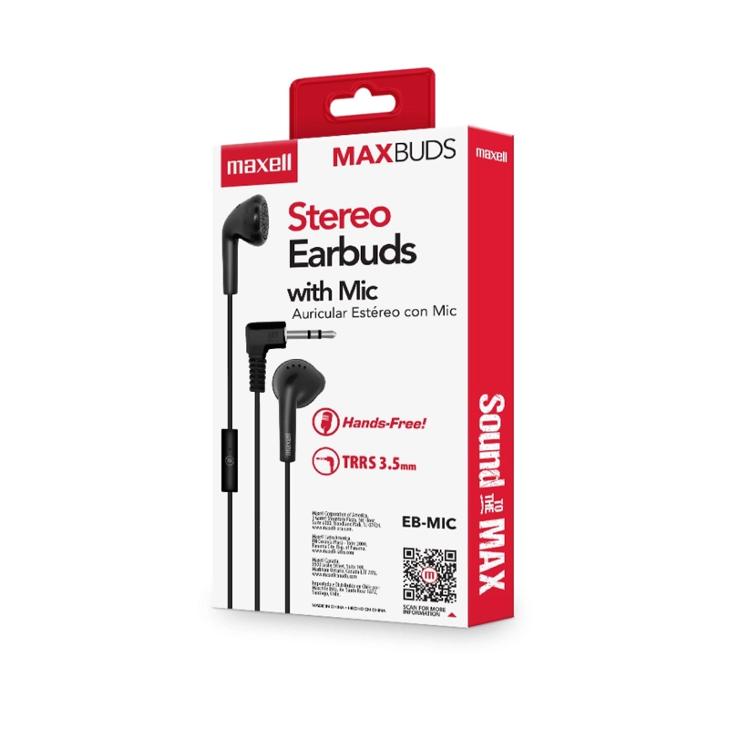 AUDIFONOS STEREO EARBUDS CON MIC EB-MIC 3.5MM MAXELL NEGRO - 4