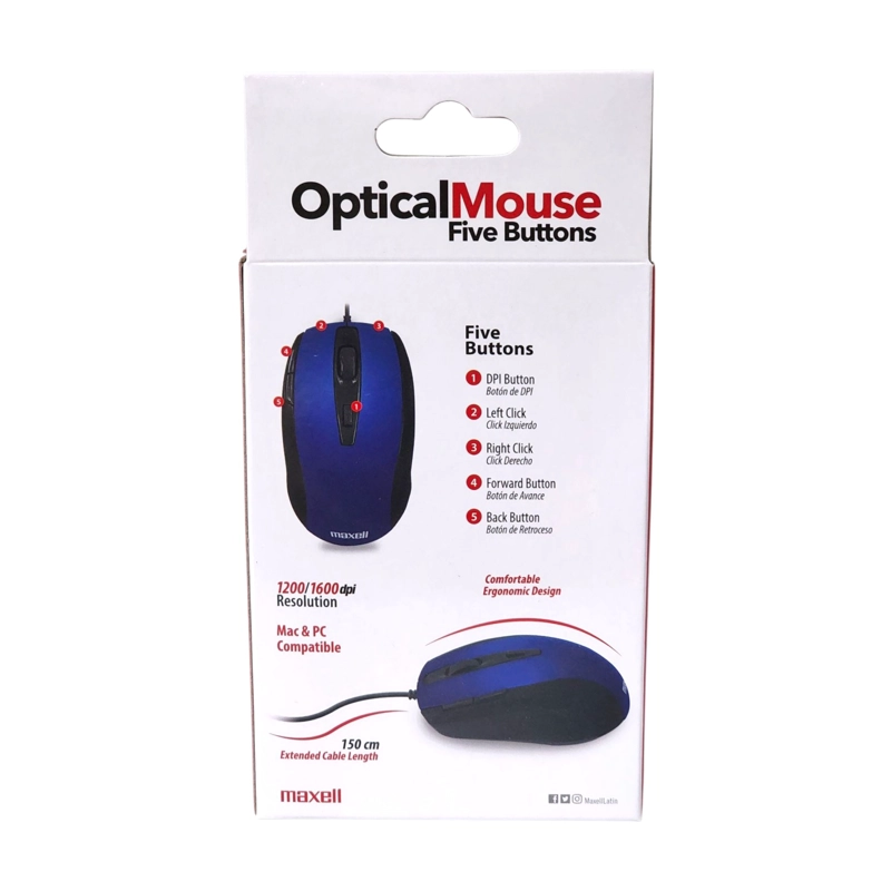 MOUSE OPTICO 5 BOTONES CON CABLE USB MOWR-105 MAXELL AZUL - 5