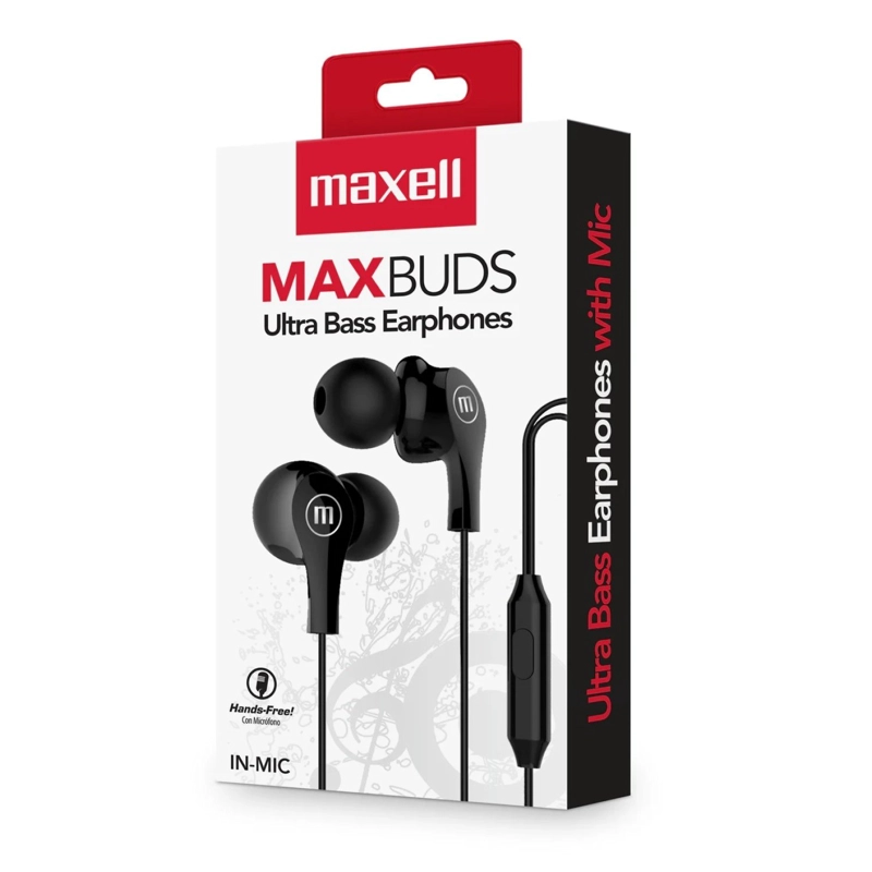 AUDIFONOS ULTRA BASS IN-MIC 3.5MM CON MICROFONO MAXELL NEGRO - 3