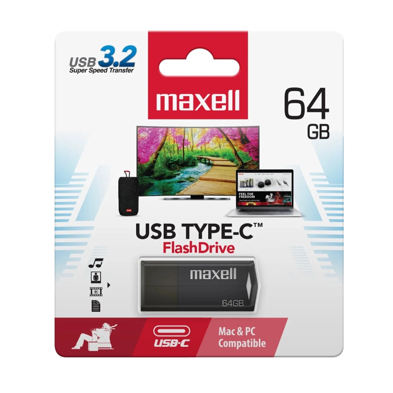 PENDRIVE MAXELL USBTC TIPO C 64GB 3.2 NEGRO - 1