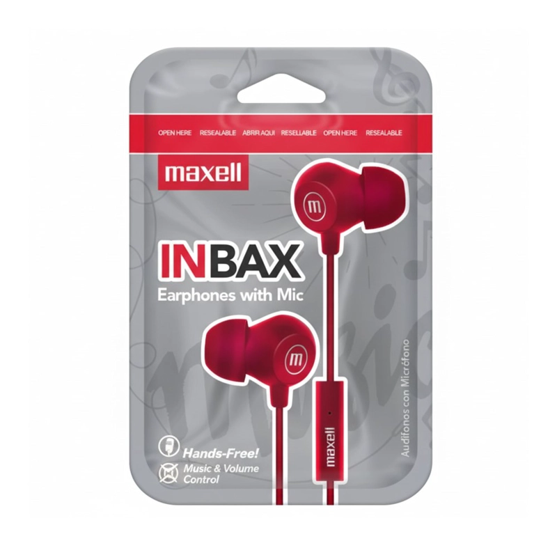 AUDIFONOS MAXELL INBAX CON MIC IN EAR 3.5MM ROJO - 3