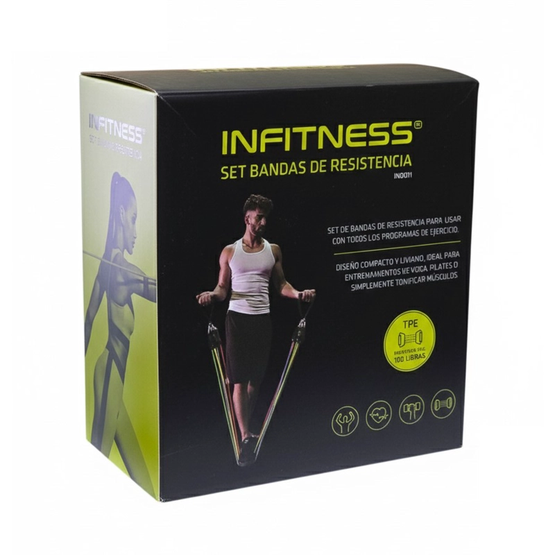 SET DE 5 BANDAS ELASTICAS TUBULARES INFITNESS 100LB IN0011 - 2