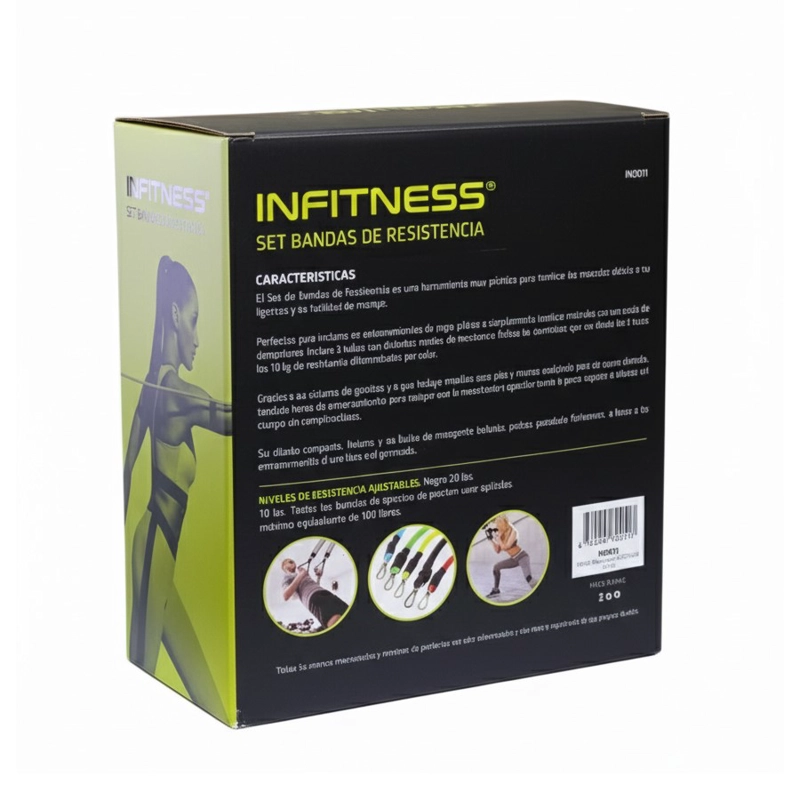 SET DE 5 BANDAS ELASTICAS TUBULARES INFITNESS 100LB IN0011 - 3